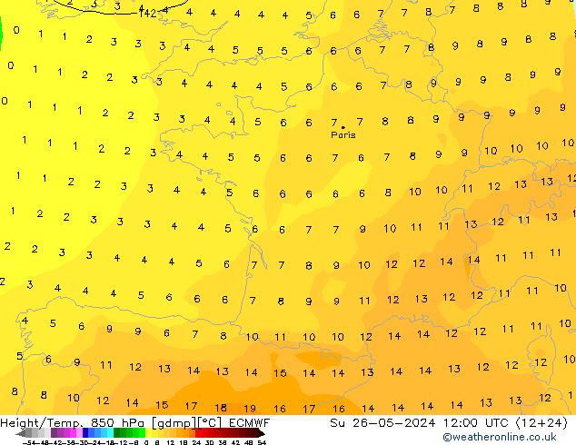 Z500/Rain (+SLP)/Z850 ECMWF Ne 26.05.2024 12 UTC