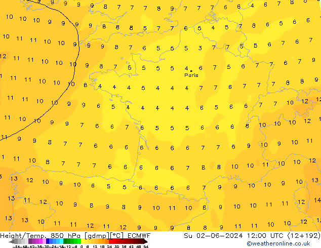 Z500/Rain (+SLP)/Z850 ECMWF So 02.06.2024 12 UTC