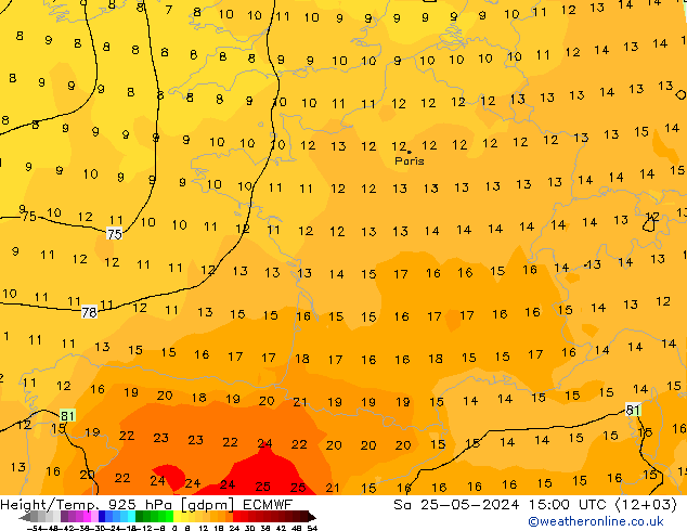 Height/Temp. 925 гПа ECMWF сб 25.05.2024 15 UTC