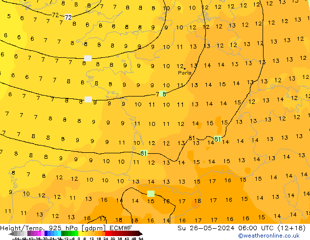 Height/Temp. 925 hPa ECMWF Ne 26.05.2024 06 UTC