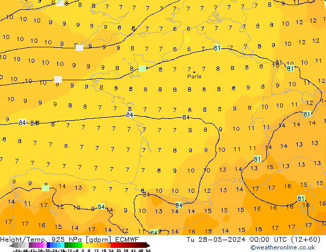 Height/Temp. 925 hPa ECMWF Tu 28.05.2024 00 UTC