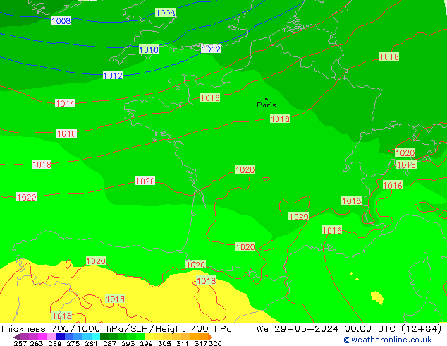 Thck 700-1000 hPa ECMWF We 29.05.2024 00 UTC