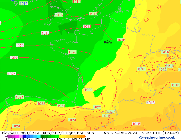 850-1000 hPa Kalınlığı ECMWF Pzt 27.05.2024 12 UTC