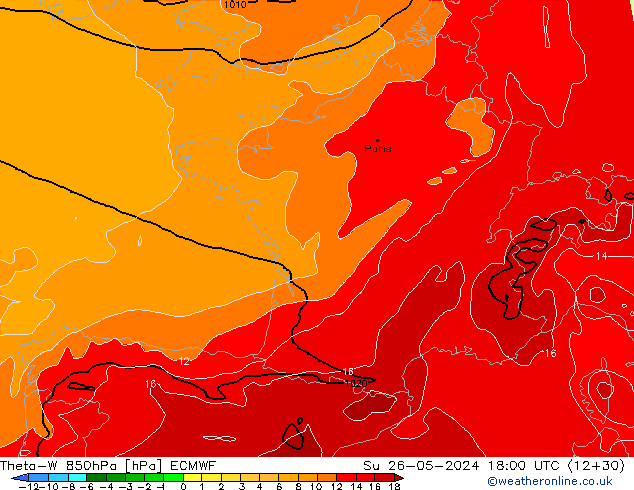 Theta-W 850hPa ECMWF dom 26.05.2024 18 UTC