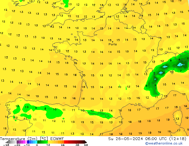 Temperature (2m) ECMWF Su 26.05.2024 06 UTC