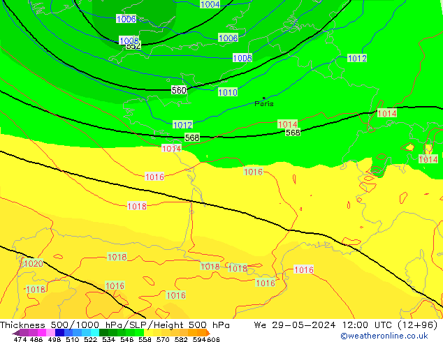 Thck 500-1000hPa ECMWF St 29.05.2024 12 UTC