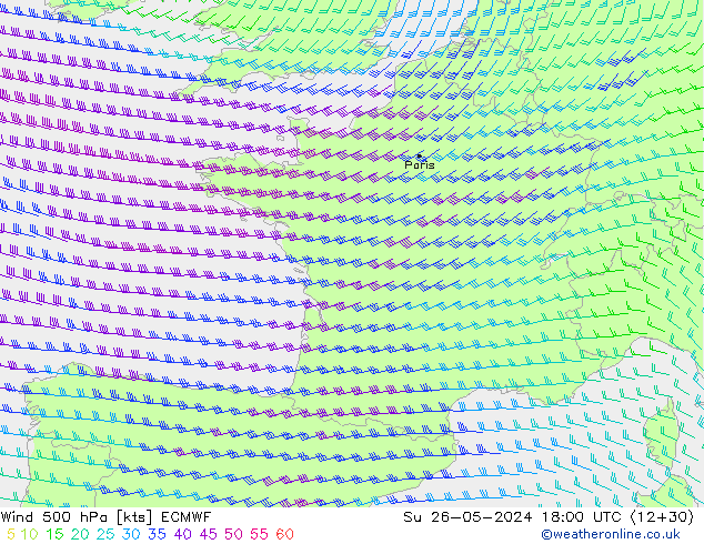 Wind 500 hPa ECMWF Su 26.05.2024 18 UTC