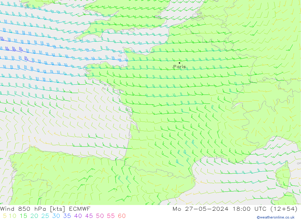 Wind 850 hPa ECMWF Mo 27.05.2024 18 UTC