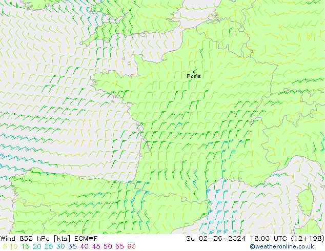 Wind 850 hPa ECMWF zo 02.06.2024 18 UTC