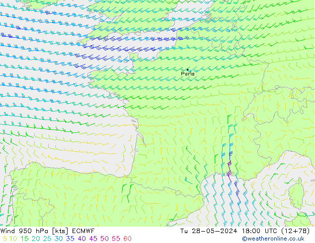 Rüzgar 950 hPa ECMWF Sa 28.05.2024 18 UTC