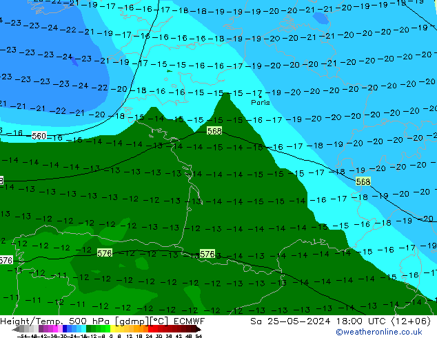 Z500/Rain (+SLP)/Z850 ECMWF Sa 25.05.2024 18 UTC