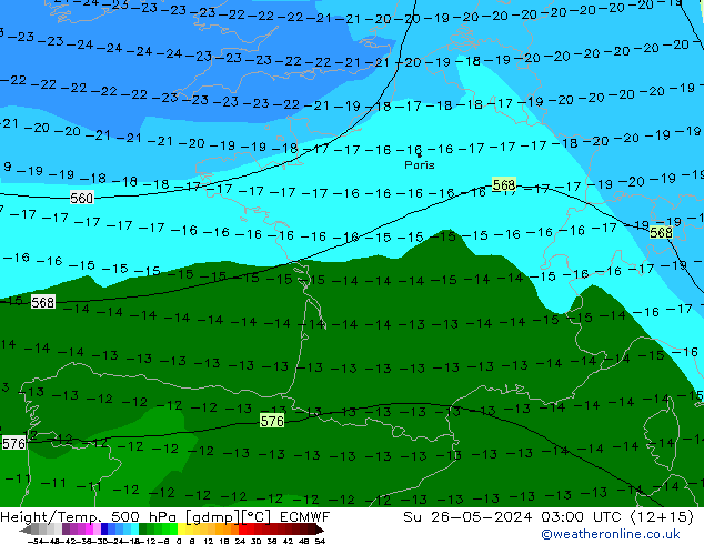 Height/Temp. 500 hPa ECMWF Su 26.05.2024 03 UTC