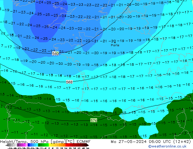 Z500/Rain (+SLP)/Z850 ECMWF Seg 27.05.2024 06 UTC