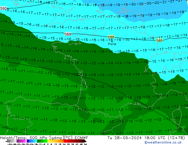 Z500/Rain (+SLP)/Z850 ECMWF вт 28.05.2024 18 UTC