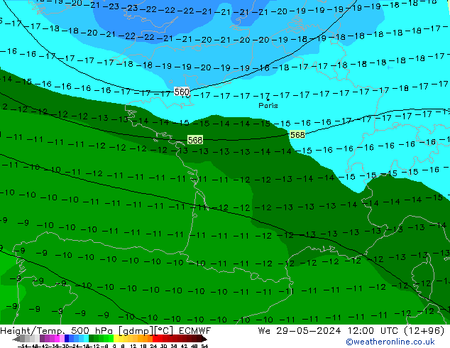 Z500/Rain (+SLP)/Z850 ECMWF mer 29.05.2024 12 UTC