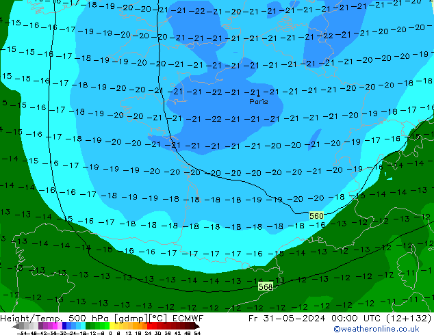 Z500/Regen(+SLP)/Z850 ECMWF vr 31.05.2024 00 UTC