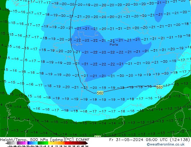 Height/Temp. 500 hPa ECMWF  31.05.2024 06 UTC