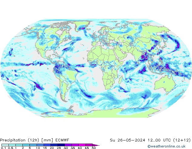 Precipitation (12h) ECMWF Su 26.05.2024 00 UTC