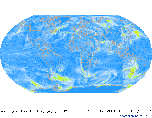 Deep layer shear (0-1km) ECMWF wo 29.05.2024 18 UTC