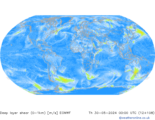 Deep layer shear (0-1km) ECMWF Per 30.05.2024 00 UTC