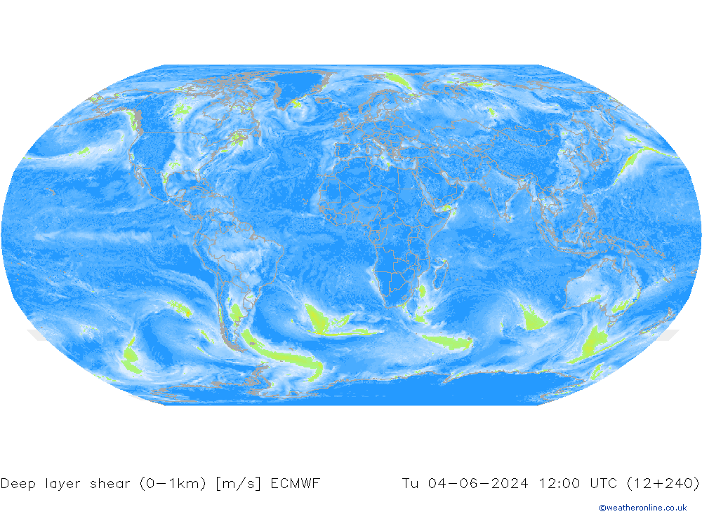 Deep layer shear (0-1km) ECMWF Ter 04.06.2024 12 UTC