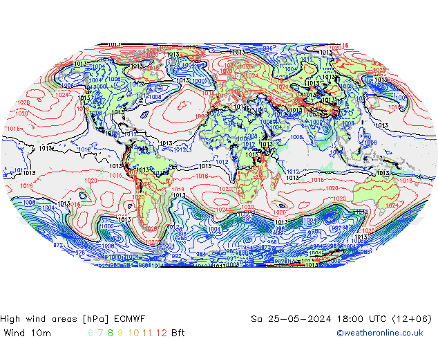 High wind areas ECMWF Sa 25.05.2024 18 UTC