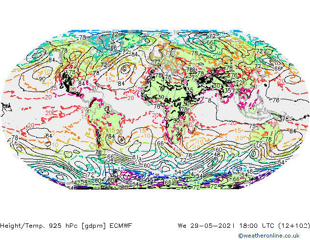 Yükseklik/Sıc. 925 hPa ECMWF Çar 29.05.2024 18 UTC