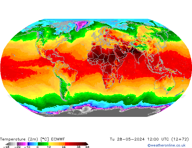 Temperatura (2m) ECMWF mar 28.05.2024 12 UTC