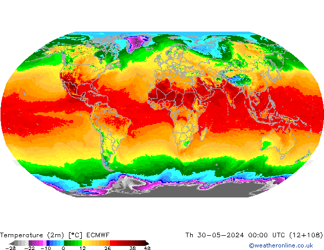 mapa temperatury (2m) ECMWF czw. 30.05.2024 00 UTC