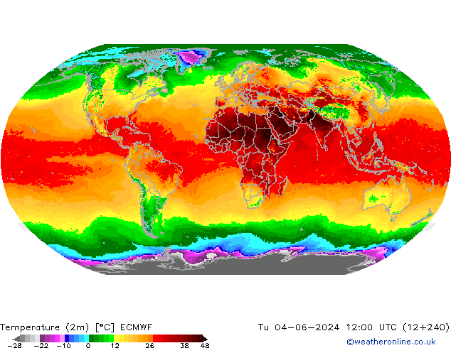 Temperature (2m) ECMWF Tu 04.06.2024 12 UTC