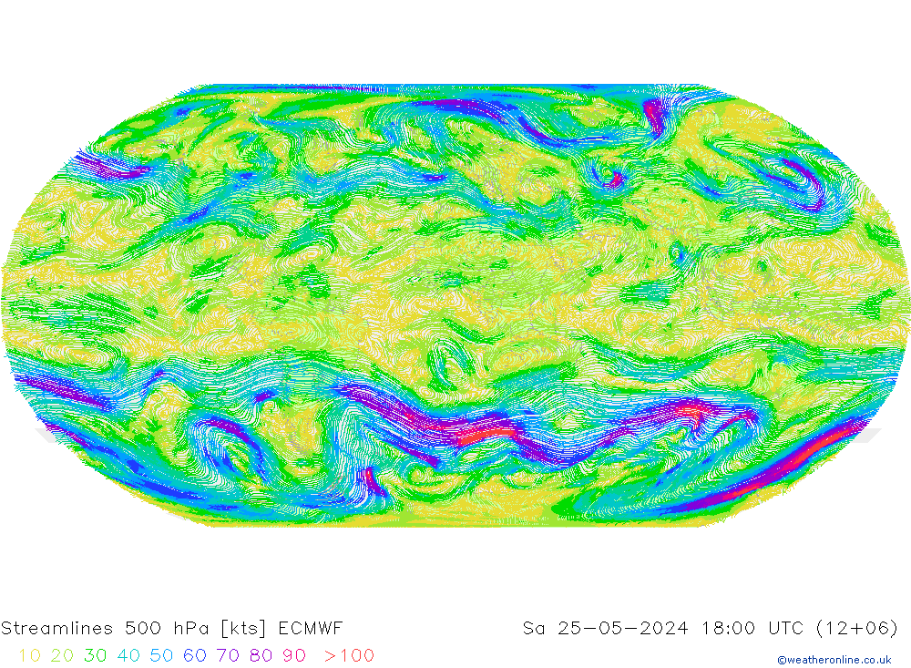 Stroomlijn 500 hPa ECMWF za 25.05.2024 18 UTC