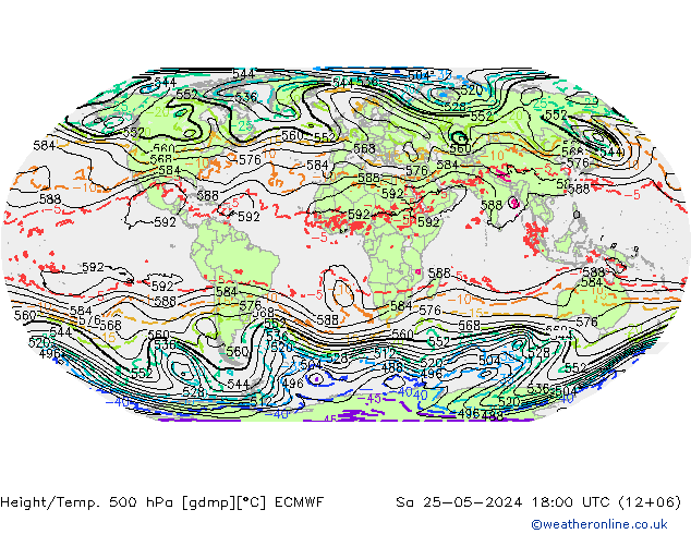 Height/Temp. 500 hPa ECMWF Sa 25.05.2024 18 UTC