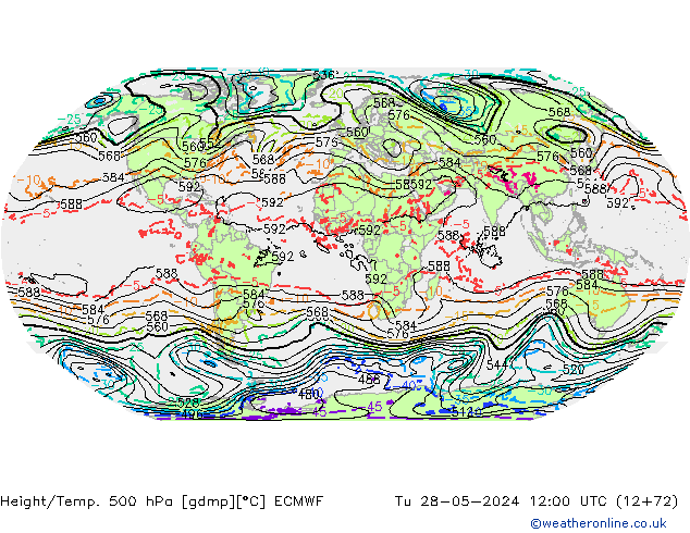 Z500/Rain (+SLP)/Z850 ECMWF вт 28.05.2024 12 UTC