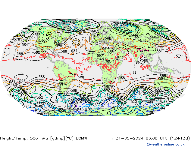 Z500/Rain (+SLP)/Z850 ECMWF Fr 31.05.2024 06 UTC