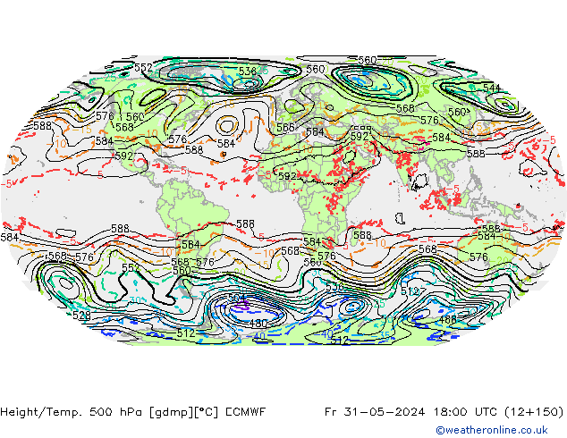 Z500/Rain (+SLP)/Z850 ECMWF Fr 31.05.2024 18 UTC