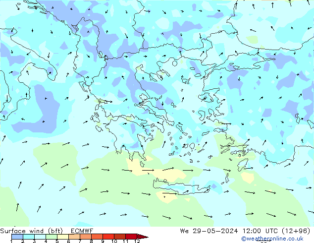  10 m (bft) ECMWF  29.05.2024 12 UTC