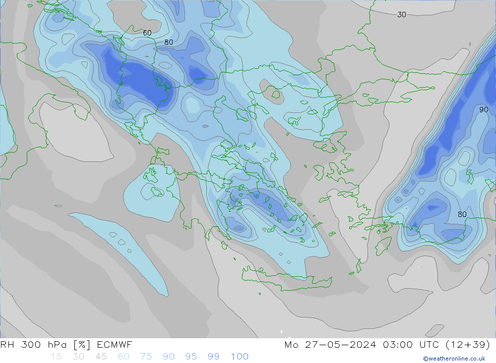 RH 300 гПа ECMWF пн 27.05.2024 03 UTC