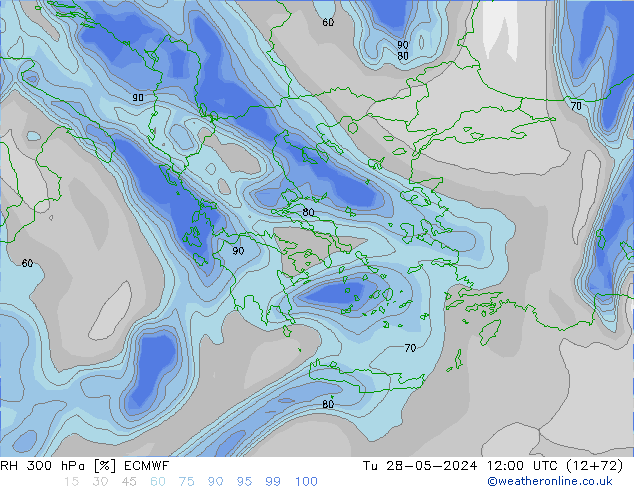 RH 300 hPa ECMWF Di 28.05.2024 12 UTC