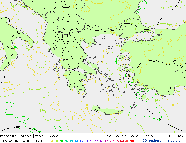 Izotacha (mph) ECMWF so. 25.05.2024 15 UTC