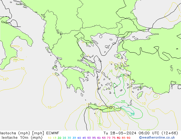 Isotachs (mph) ECMWF вт 28.05.2024 06 UTC