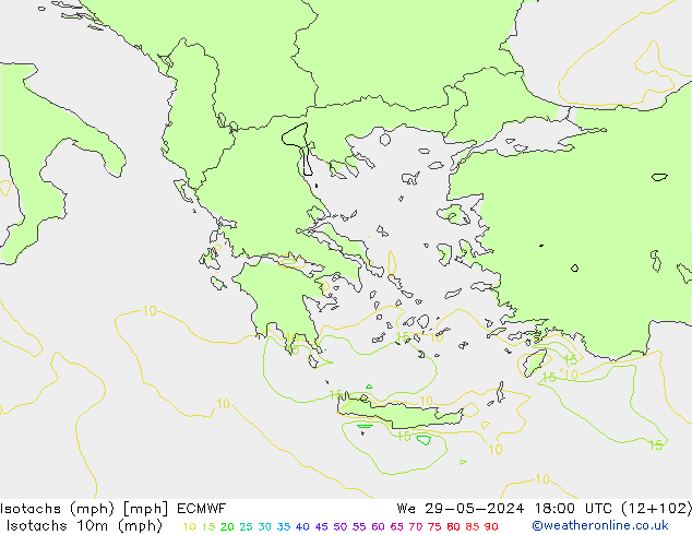 Isotachs (mph) ECMWF We 29.05.2024 18 UTC