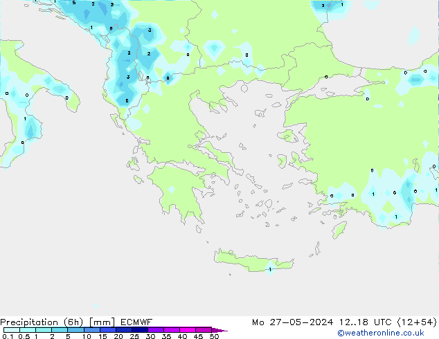 Precipitação (6h) ECMWF Seg 27.05.2024 18 UTC