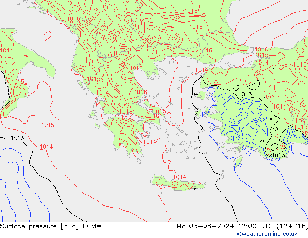 Presión superficial ECMWF lun 03.06.2024 12 UTC