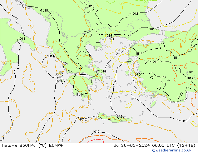 Theta-e 850hPa ECMWF dom 26.05.2024 06 UTC