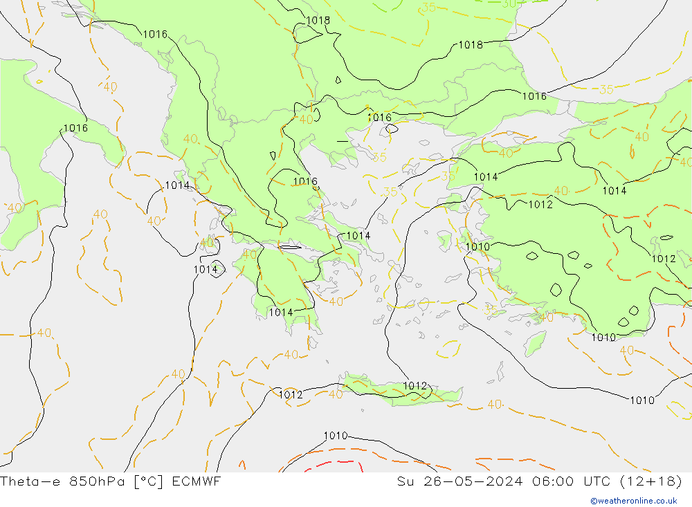 Theta-e 850hPa ECMWF Su 26.05.2024 06 UTC