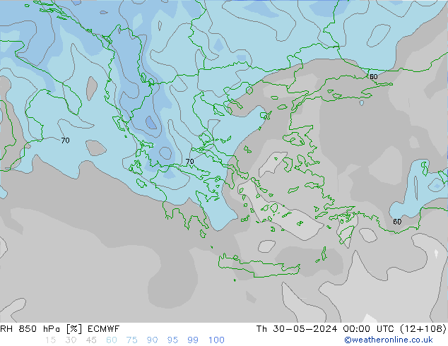 RH 850 гПа ECMWF чт 30.05.2024 00 UTC