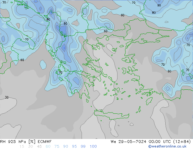 RH 925 hPa ECMWF mer 29.05.2024 00 UTC