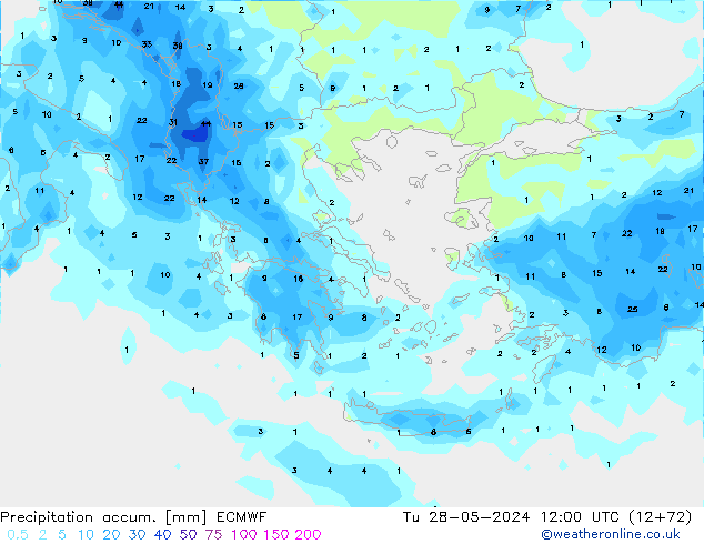 Toplam Yağış ECMWF Sa 28.05.2024 12 UTC