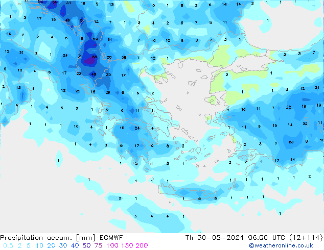 Precipitation accum. ECMWF Th 30.05.2024 06 UTC