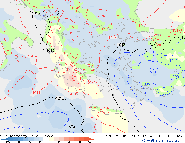 Druktendens (+/-) ECMWF za 25.05.2024 15 UTC
